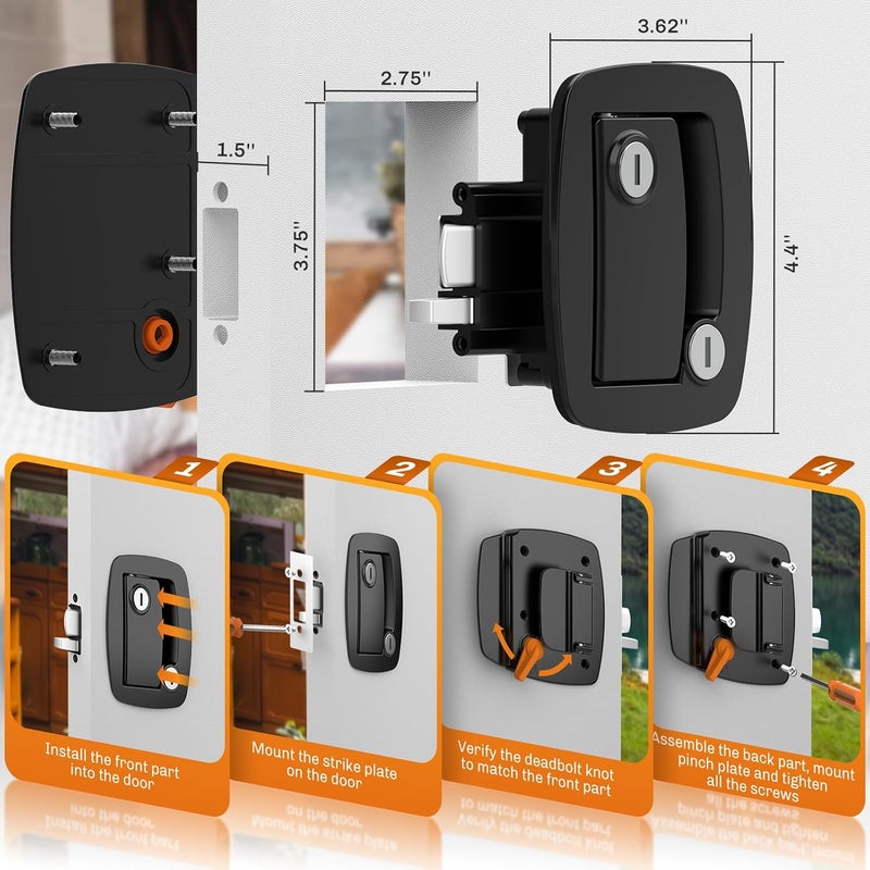 WELLUCK RV Door Lock Replacement with Paddle Deadbolt, 100% Metal Camper Door Latch Handle Lock, RV Entry Door Lock for Camper Horse Travel Trailer Cargo Hauler - Image 5